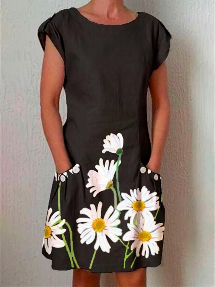 Sunflower Print Pocket Sleeveless Dress - Mini Dresses - INS | Online Fashion Free Shipping Clothing, Dresses, Tops, Shoes - 19/06/2021 - 20-30 - Category_Mini Dresses