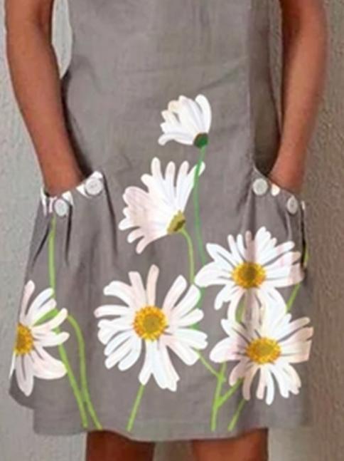 Sunflower Print Pocket Sleeveless Dress - Mini Dresses - INS | Online Fashion Free Shipping Clothing, Dresses, Tops, Shoes - 19/06/2021 - 20-30 - Category_Mini Dresses