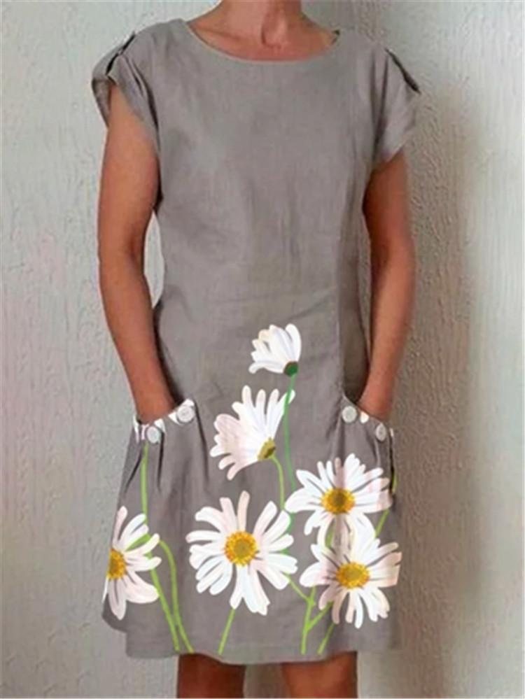 Sunflower Print Pocket Sleeveless Dress - Mini Dresses - INS | Online Fashion Free Shipping Clothing, Dresses, Tops, Shoes - 19/06/2021 - 20-30 - Category_Mini Dresses