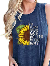 Sunflower Print Round Neck Sleeveless Tank Top - Tanks - INS | Online Fashion Free Shipping Clothing, Dresses, Tops, Shoes - 01/06/2021 - Category_Tanks - Color_Blue