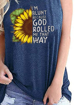 Sunflower Print Round Neck Sleeveless Tank Top - Tanks - INS | Online Fashion Free Shipping Clothing, Dresses, Tops, Shoes - 01/06/2021 - Category_Tanks - Color_Blue