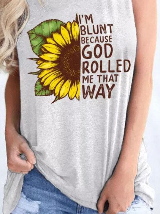 Sunflower Print Round Neck Sleeveless Tank Top - Tanks - INS | Online Fashion Free Shipping Clothing, Dresses, Tops, Shoes - 01/06/2021 - Category_Tanks - Color_Blue