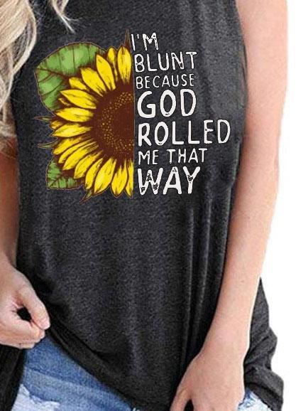 Sunflower Print Round Neck Sleeveless Tank Top - Tanks - INS | Online Fashion Free Shipping Clothing, Dresses, Tops, Shoes - 01/06/2021 - Category_Tanks - Color_Blue