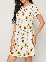 Sunflower Print Tee Dress - Dresses - INS | Online Fashion Free Shipping Clothing, Dresses, Tops, Shoes - 01/30/2021 - Beach - Casual Dresses