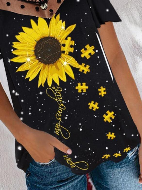 Sunflower Puzzle Print Strapless T-shirt - T-Shirts - INS | Online Fashion Free Shipping Clothing, Dresses, Tops, Shoes - 24/05/2021 - Category_T-Shirts - Color_Black