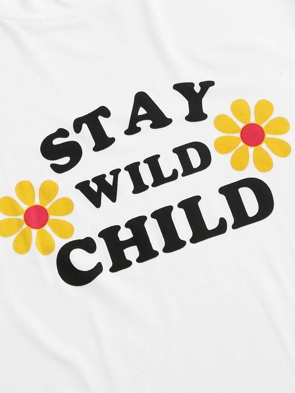 Sunflower & Slogan Short Sleeve Tee - INS | Online Fashion Free Shipping Clothing, Dresses, Tops, Shoes