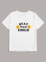 Sunflower & Slogan Short Sleeve Tee - INS | Online Fashion Free Shipping Clothing, Dresses, Tops, Shoes