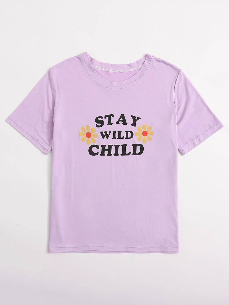 Sunflower & Slogan Short Sleeve Tee - INS | Online Fashion Free Shipping Clothing, Dresses, Tops, Shoes