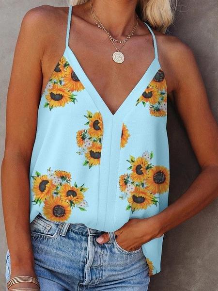 Sunflower V-neck Strap Tank Top - Tank Tops - INS | Online Fashion Free Shipping Clothing, Dresses, Tops, Shoes - 10-20 - 18/06/2021 - color-blue