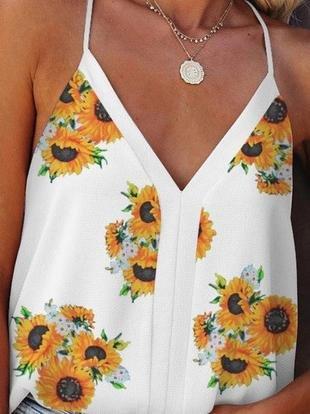 Sunflower V-neck Strap Tank Top - Tank Tops - INS | Online Fashion Free Shipping Clothing, Dresses, Tops, Shoes - 10-20 - 18/06/2021 - color-blue