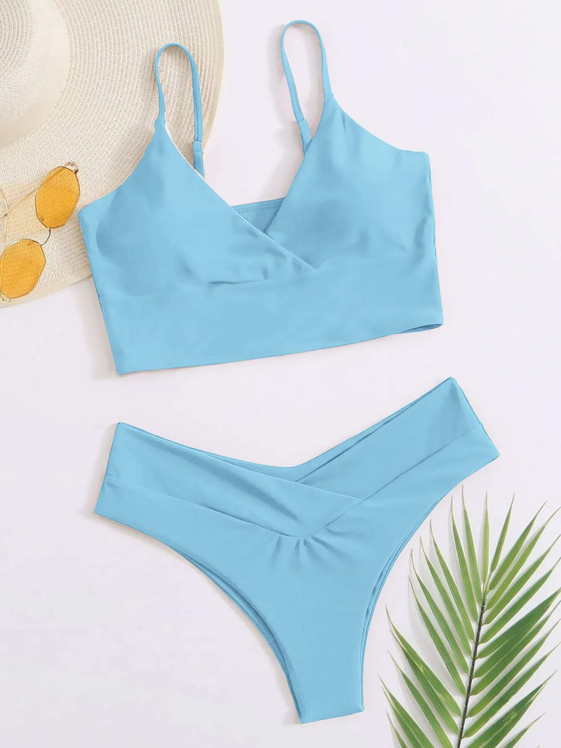 Surplice Neck Bikini Swimsuit - Lingerie - INS | Online Fashion Free Shipping Clothing, Dresses, Tops, Shoes - 02/26/2021 - Army Green - Baby Blue