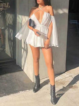 Sweet Off Shoulder Deep V Mini Dress - Mini Dresses - INS | Online Fashion Free Shipping Clothing, Dresses, Tops, Shoes - 05/17/2021 - Category_Mini Dresses - Color_Rose Red