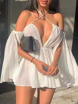 Sweet Off Shoulder Deep V Mini Dress - Mini Dresses - INS | Online Fashion Free Shipping Clothing, Dresses, Tops, Shoes - 05/17/2021 - Category_Mini Dresses - Color_Rose Red