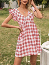 Sweet Plaid Flying Sleeves V-neck Waist Dress - Mini Dresses - INS | Online Fashion Free Shipping Clothing, Dresses, Tops, Shoes - 21/04/2021 - 2104V3 - Color_Black White