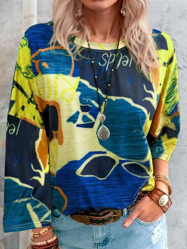 Sweet Print Round Neck Long Sleeve Loose T-Shirt - T-Shirts - INS | Online Fashion Free Shipping Clothing, Dresses, Tops, Shoes - 10-20 - 12/07/2021 - Category_T-Shirts