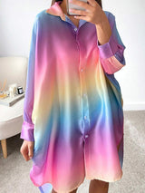 Sweet Rainbow Loose Long Sleeve Shirt Dress - Mini Dresses - INS | Online Fashion Free Shipping Clothing, Dresses, Tops, Shoes - 15/07/2021 - 20-30 - Category_Mini Dresses