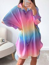 Sweet Rainbow Loose Long Sleeve Shirt Dress - Mini Dresses - INS | Online Fashion Free Shipping Clothing, Dresses, Tops, Shoes - 15/07/2021 - 20-30 - Category_Mini Dresses