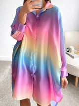 Sweet Rainbow Loose Long Sleeve Shirt Dress - Mini Dresses - INS | Online Fashion Free Shipping Clothing, Dresses, Tops, Shoes - 15/07/2021 - 20-30 - Category_Mini Dresses