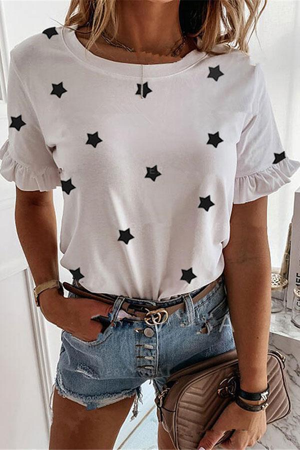 Sweet Star Print T-Shirt - T-Shirts - INS | Online Fashion Free Shipping Clothing, Dresses, Tops, Shoes - 2XL - Casual - Color_Khaki