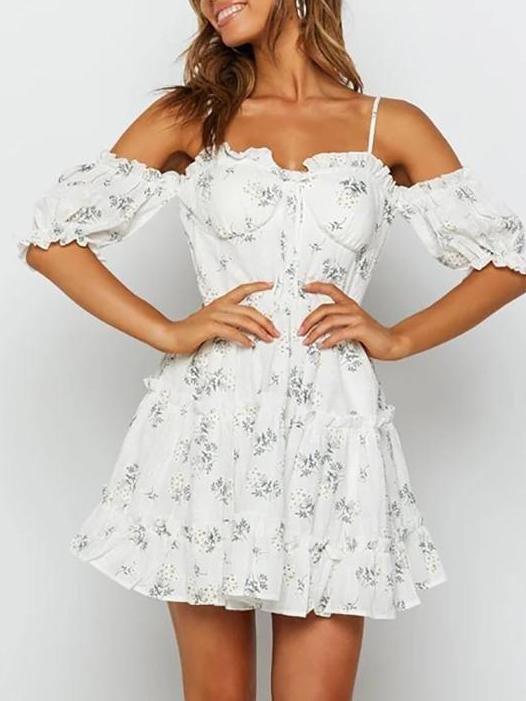 Sweet Wood Ear Waist Strap Mini Dress - Mini Dresses - INS | Online Fashion Free Shipping Clothing, Dresses, Tops, Shoes - 04/13/2021 - Colour_White - Daily