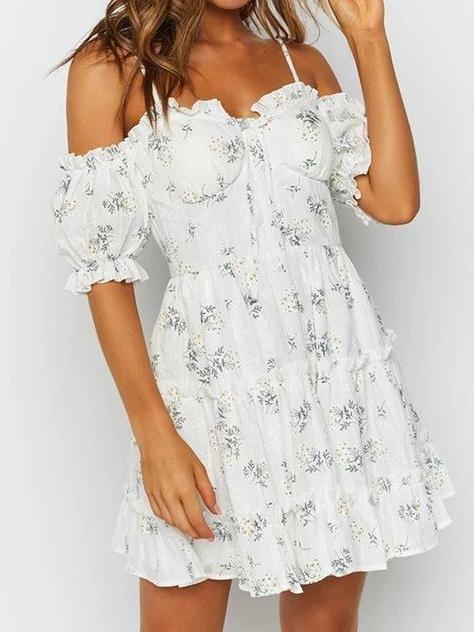 Sweet Wood Ear Waist Strap Mini Dress - Mini Dresses - INS | Online Fashion Free Shipping Clothing, Dresses, Tops, Shoes - 04/13/2021 - Colour_White - Daily