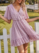 Swiss Dot Wrap A-line Dress - Mini Dresses - INS | Online Fashion Free Shipping Clothing, Dresses, Tops, Shoes - Beach - Casual - Color_Purple