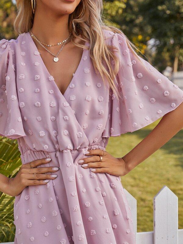 Swiss Dot Wrap A-line Dress - Mini Dresses - INS | Online Fashion Free Shipping Clothing, Dresses, Tops, Shoes - Beach - Casual - Color_Purple