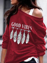 T-shirt Feather Hand-printed Sweater T-shirt - T-shirts - INS | Online Fashion Free Shipping Clothing, Dresses, Tops, Shoes - 20-30 - 20/07/2021 - color-blue