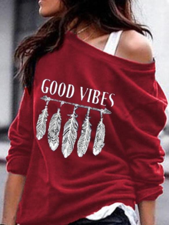 T-shirt Feather Hand-printed Sweater T-shirt - T-shirts - INS | Online Fashion Free Shipping Clothing, Dresses, Tops, Shoes - 20-30 - 20/07/2021 - color-blue