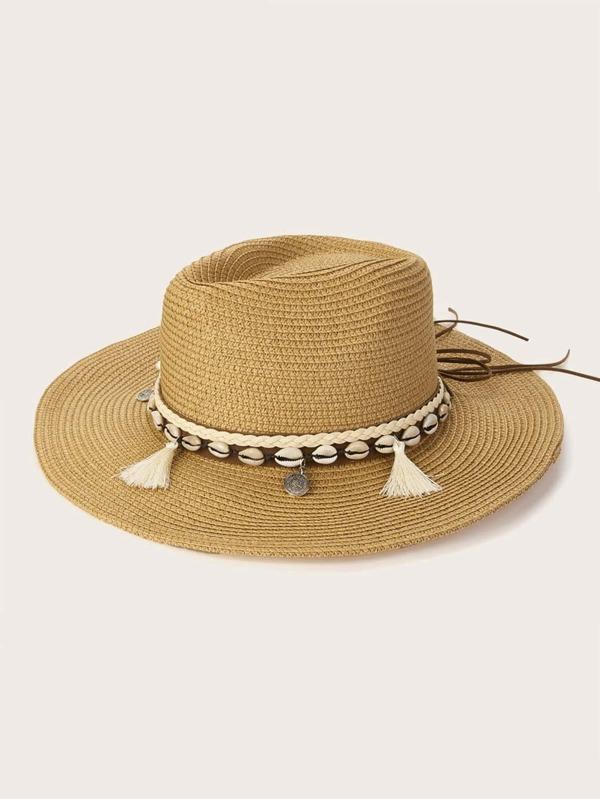 Tassel & Shell Decor Straw Hat - INS | Online Fashion Free Shipping Clothing, Dresses, Tops, Shoes