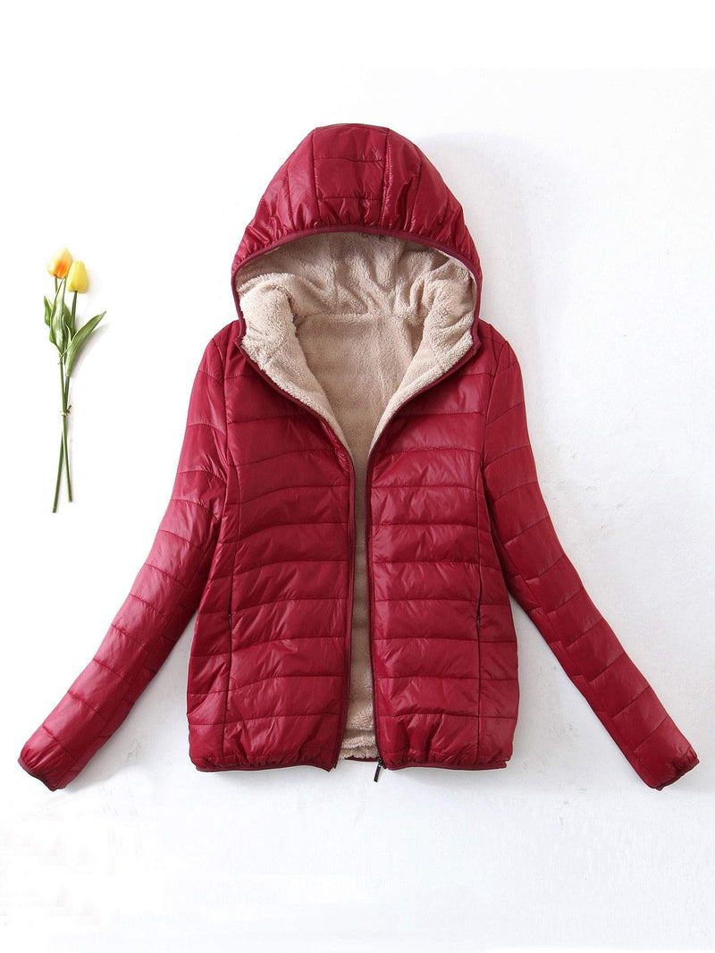 Teddy Lined Zip Up Hooded Padded Jacket - INS | Online Fashion Free Shipping Clothing, Dresses, Tops, Shoes