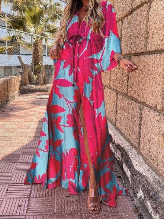 Temperament Commuter V-Neck Printed Chiffon Dress - Maxi Dresses - INS | Online Fashion Free Shipping Clothing, Dresses, Tops, Shoes - 27/07/2021 - 40-50 - Category_Maxi Dresses