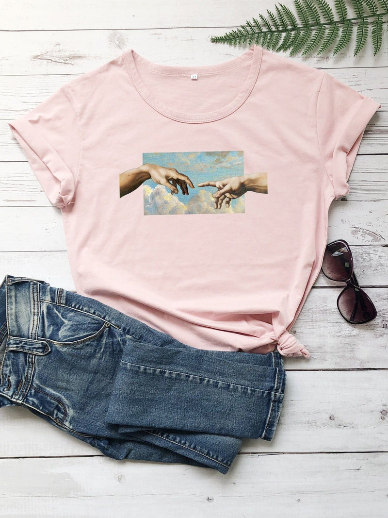 The Creation of Adam Painting Graphic Tee - INS | Online Fashion Free Shipping Clothing, Dresses, Tops, Shoes