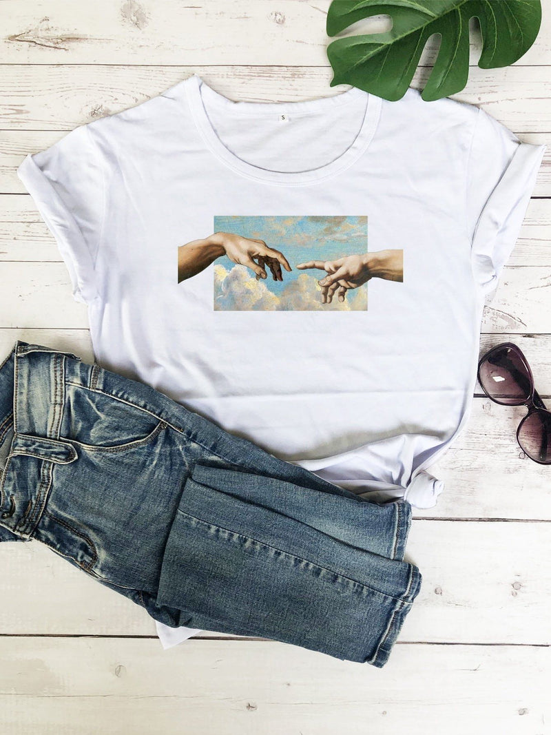 The Creation of Adam Painting Graphic Tee - INS | Online Fashion Free Shipping Clothing, Dresses, Tops, Shoes