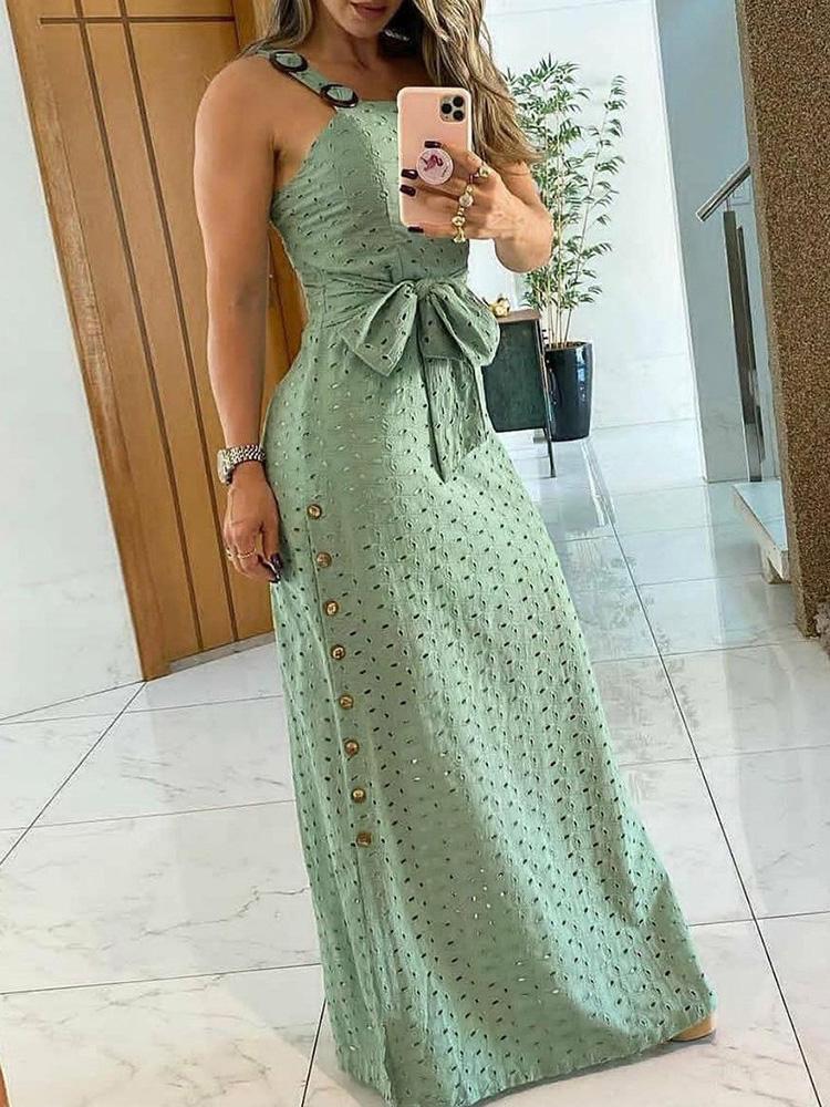 Thick Strap Hollow Out Maxi Dress - Maxi Dresses - INS | Online Fashion Free Shipping Clothing, Dresses, Tops, Shoes - 30/04/2021 - Color_Green - Color_Yellow