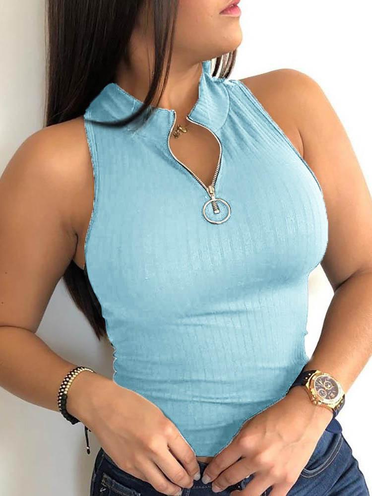 Thick Strap Ribbed Zipper Design Top - Tank Tops - INS | Online Fashion Free Shipping Clothing, Dresses, Tops, Shoes - 28/04/2021 - Color_Black - Color_Blue