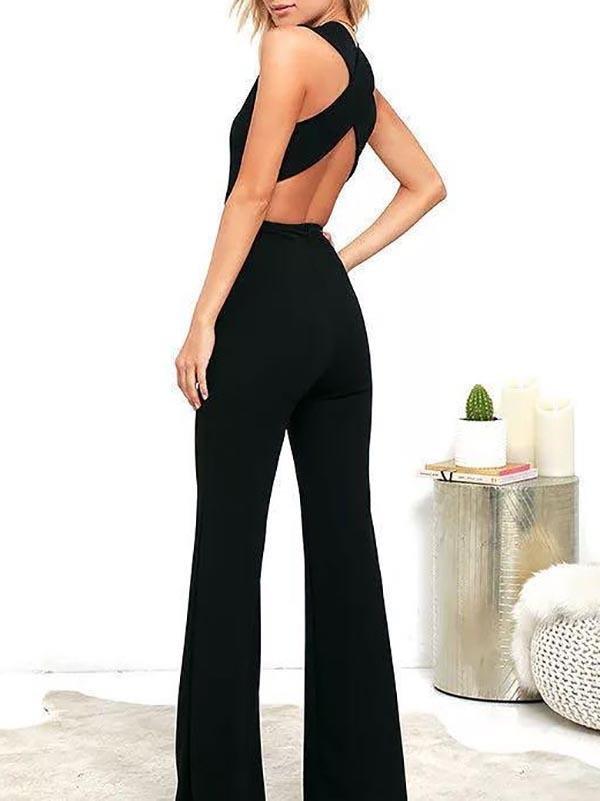 Thinking Out Loud White Backless Jumpsuit - Jumpsuits & Rompers - INS | Online Fashion Free Shipping Clothing, Dresses, Tops, Shoes - 02/27/2021 - Black - Bottoms