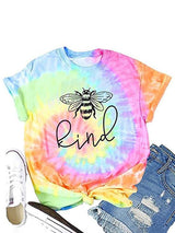 Tie Dye Bee Print Rainbow T-Shirt - T-Shirts - INS | Online Fashion Free Shipping Clothing, Dresses, Tops, Shoes - 13/04/2021 - Color_Multicolor - Daily