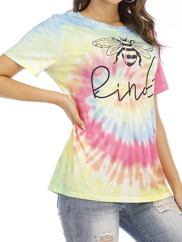 Tie Dye Bee Print Rainbow T-Shirt - T-Shirts - INS | Online Fashion Free Shipping Clothing, Dresses, Tops, Shoes - 13/04/2021 - Color_Multicolor - Daily