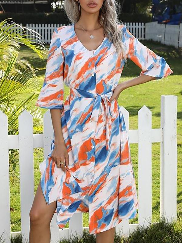 Tie Dye Breasted Shirt Dress