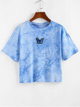 Tie Dye Butterfly Embroidered T Shirt - INS | Online Fashion Free Shipping Clothing, Dresses, Tops, Shoes