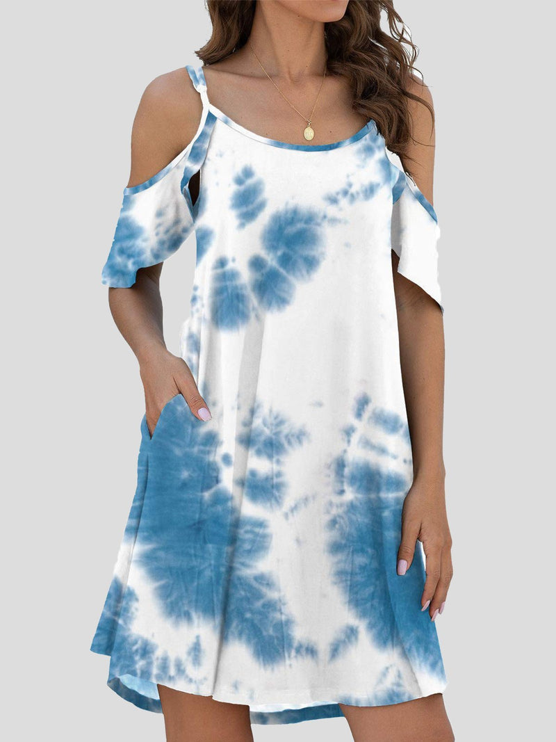 Tie-Dye Casual Off The Shoulder Ruffle Pocket Dress - Mini Dresses - INS | Online Fashion Free Shipping Clothing, Dresses, Tops, Shoes - 03/07/2021 - 10-20 - Category_Mini Dresses