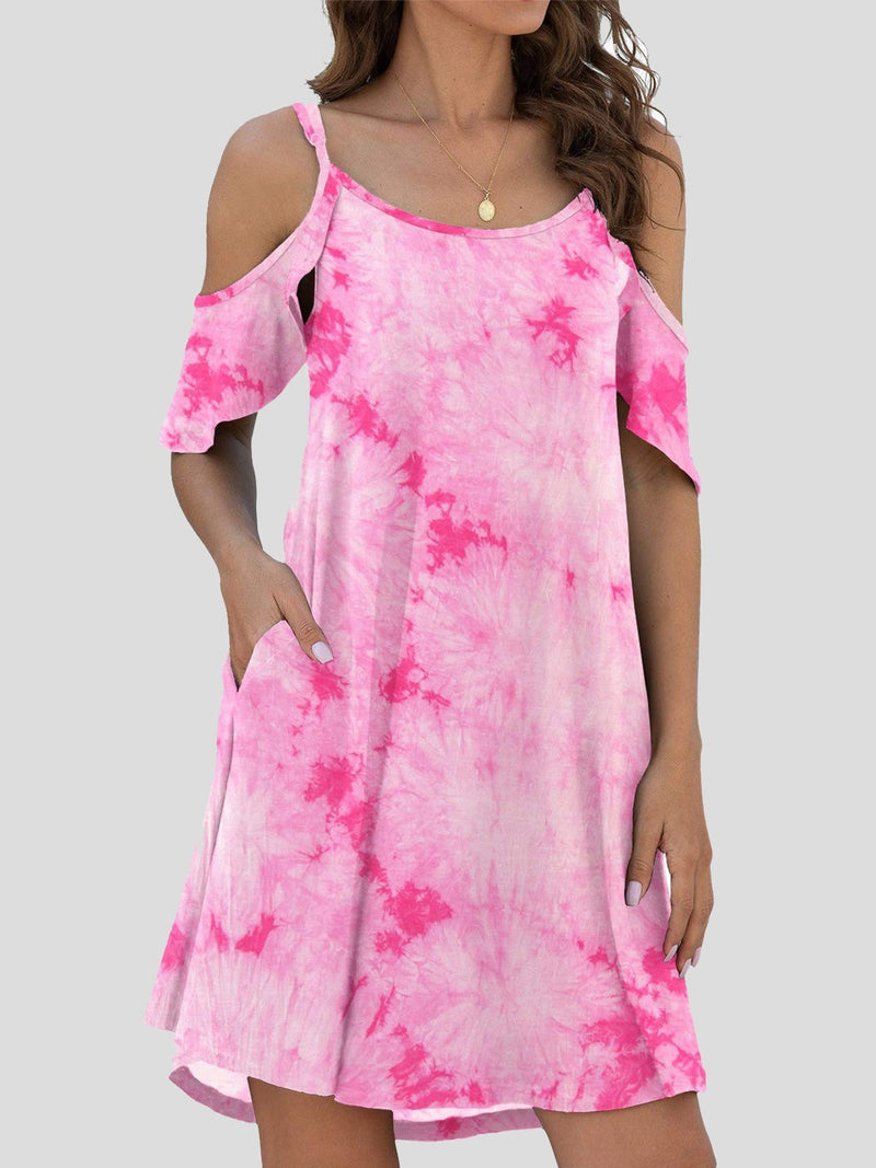 Tie-Dye Casual Off The Shoulder Ruffle Pocket Dress - Mini Dresses - INS | Online Fashion Free Shipping Clothing, Dresses, Tops, Shoes - 03/07/2021 - 10-20 - Category_Mini Dresses