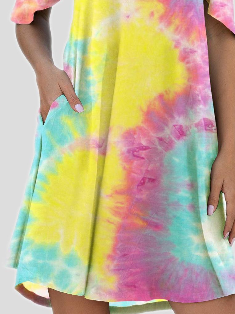 Tie-Dye Casual Off The Shoulder Ruffle Pocket Dress - Mini Dresses - INS | Online Fashion Free Shipping Clothing, Dresses, Tops, Shoes - 03/07/2021 - 10-20 - Category_Mini Dresses