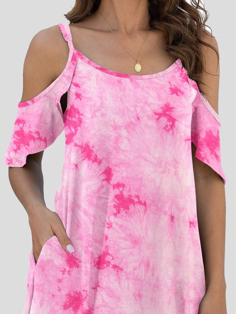 Tie-Dye Casual Off The Shoulder Ruffle Pocket Dress - Mini Dresses - INS | Online Fashion Free Shipping Clothing, Dresses, Tops, Shoes - 03/07/2021 - 10-20 - Category_Mini Dresses