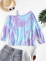 Tie Dye Cold Shoulder Pullover Sweatshirt - INS | Online Fashion Free Shipping Clothing, Dresses, Tops, Shoes