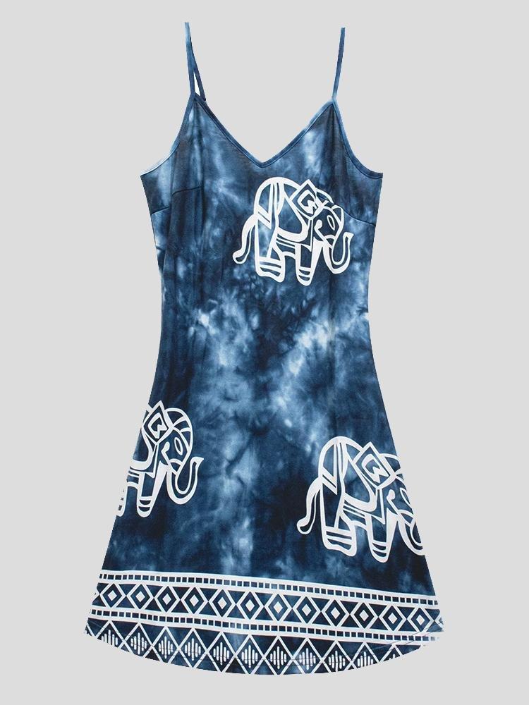 Tie-dye Elephant Print Sleeveless Skirt - Mini Dresses - INS | Online Fashion Free Shipping Clothing, Dresses, Tops, Shoes - 10-20 - 21/06/2021 - color-blue