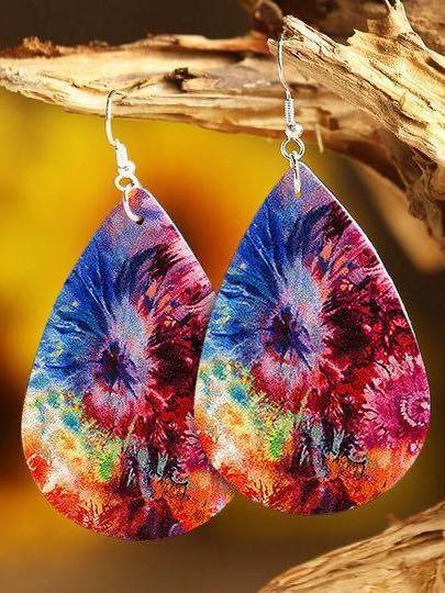 Tie Dye Leather Water Drop Earrings - INS | Online Fashion Free Shipping Clothing, Dresses, Tops, Shoes