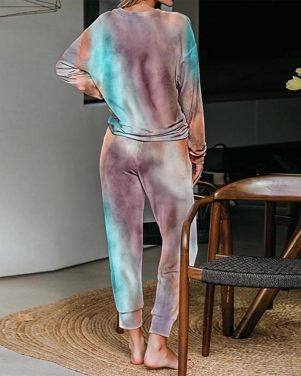 Tie Dye Long Sleeve Loose Drawstring Pants Suit Set - Sets - INS | Online Fashion Free Shipping Clothing, Dresses, Tops, Shoes - 02/19/2021 - 2 piece sets - Autumn