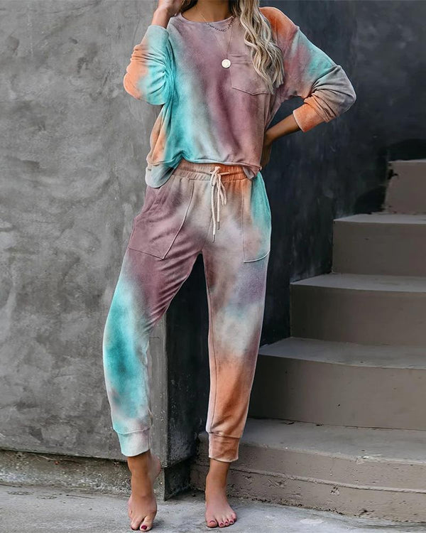 Tie Dye Long Sleeve Loose Drawstring Pants Suit Set - Sets - INS | Online Fashion Free Shipping Clothing, Dresses, Tops, Shoes - 02/19/2021 - 2 piece sets - Autumn